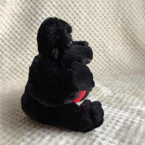 Soft Plush Black Gorilla holding Red Heart Pillow Valentines Stuffed Animal Toy - Picture 4 of 13